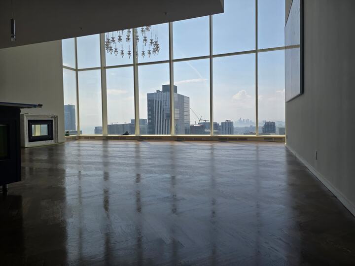 Refinished herringbone hardwood floor in luxery apartment in Arlington, Virginia